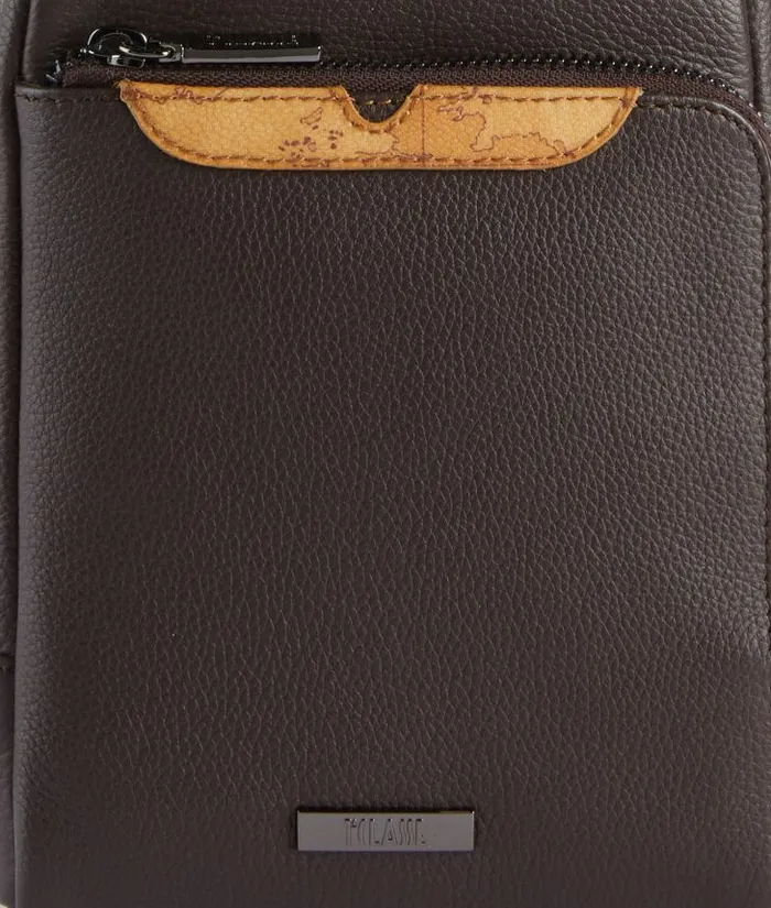 Man Crossbody and Messenger Bags Alviero Martini Beta Leather Small Crossbody Bag Dark Brown
