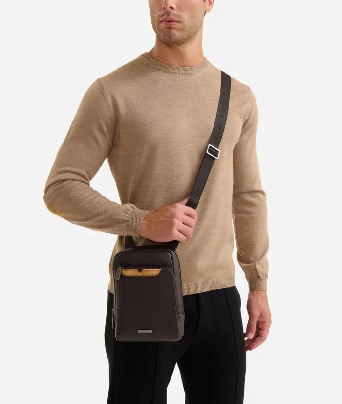 Man Crossbody and Messenger Bags Alviero Martini Beta Leather Small Crossbody Bag Dark Brown