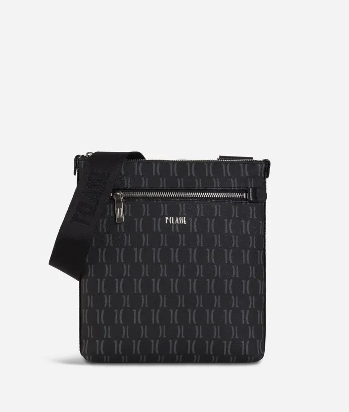 Man Crossbody and Messenger Bags Alviero Martini Monogram Flat Crossbody Bag Black