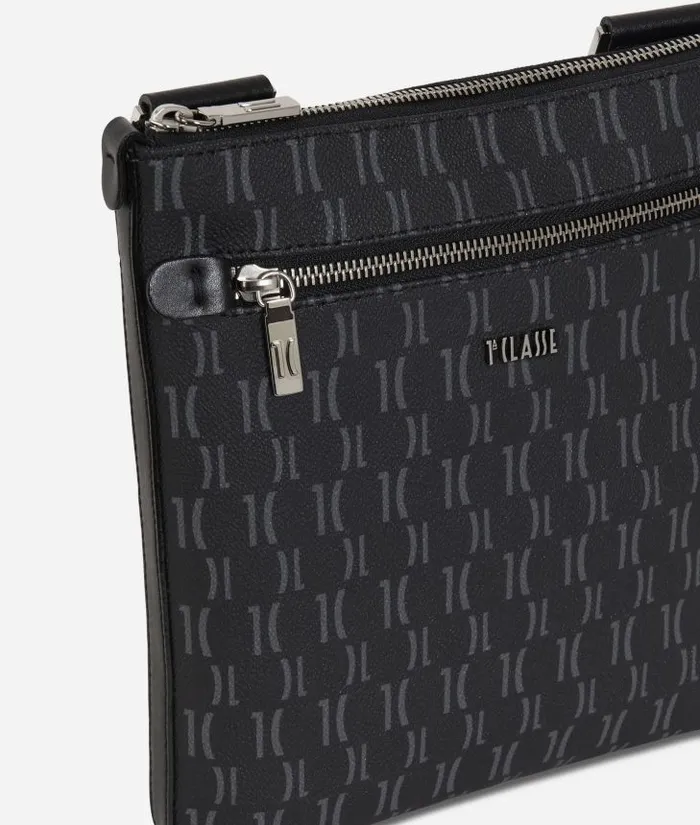 Man Crossbody and Messenger Bags Alviero Martini Monogram Flat Crossbody Bag Black