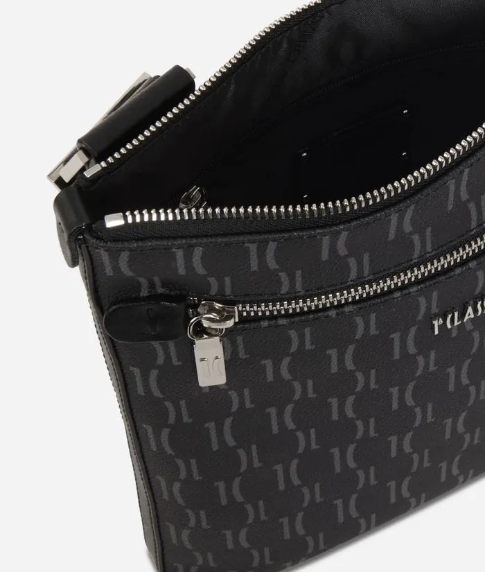 Man Crossbody and Messenger Bags Alviero Martini Monogram Flat Crossbody Bag Black