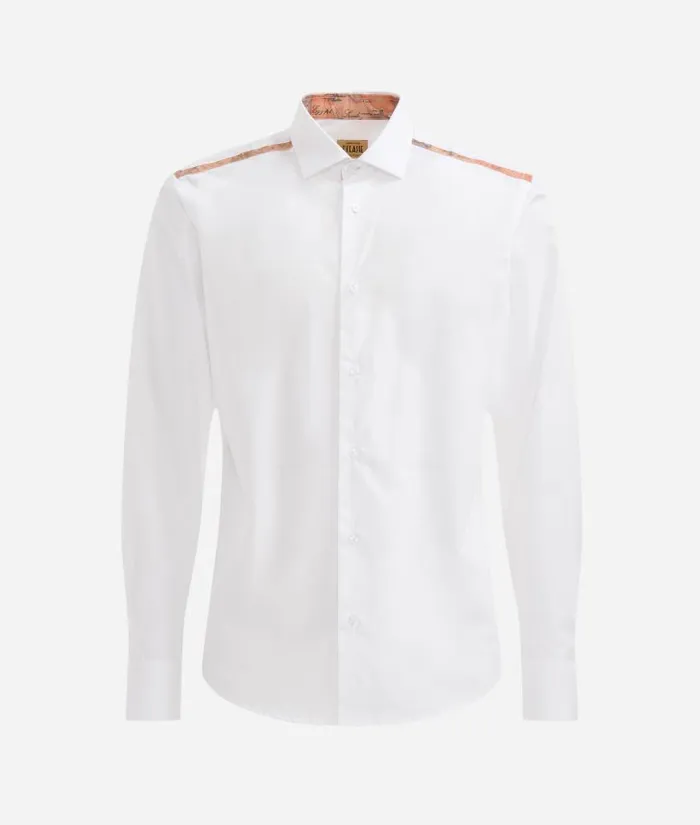 Man Knitwears Shirts and TShirts Alviero Martini Slim Fit Cotton Shirt With Shoulder Detail White