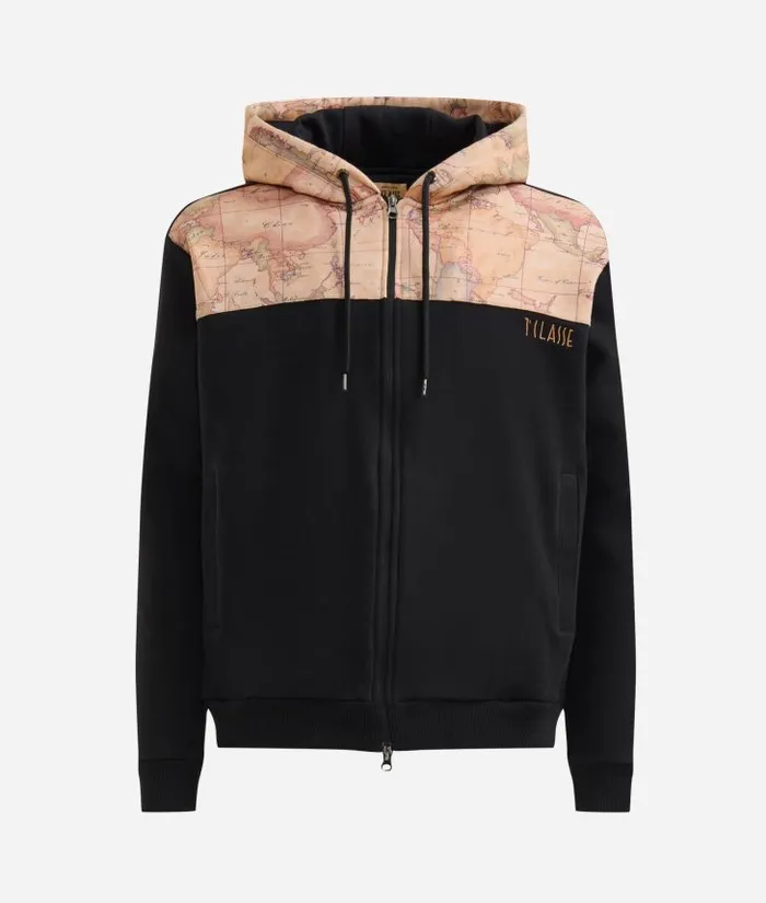 Man Knitwears Shirts and TShirts Alviero Martini Zipped Cotton Hoodie With Geo Classic Details Black Man Knitwears Shirts and TShirts Alviero Martini Zipped Cotton Hoodie With Geo Classic Details Black