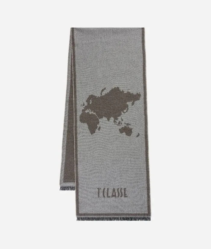 Man Scarves and Hats Alviero Martini Geo Full Wool Blend Scarf With Frame Motif 38215180 Natural