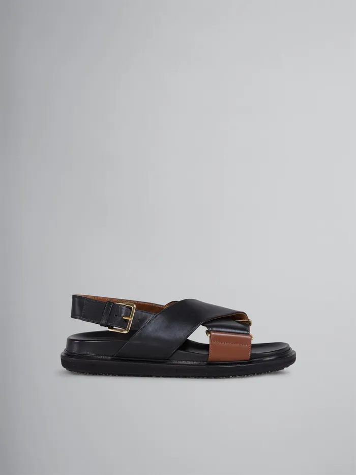 Marni And Brown Leather Fussbett Black Womens Sandals and Wedges