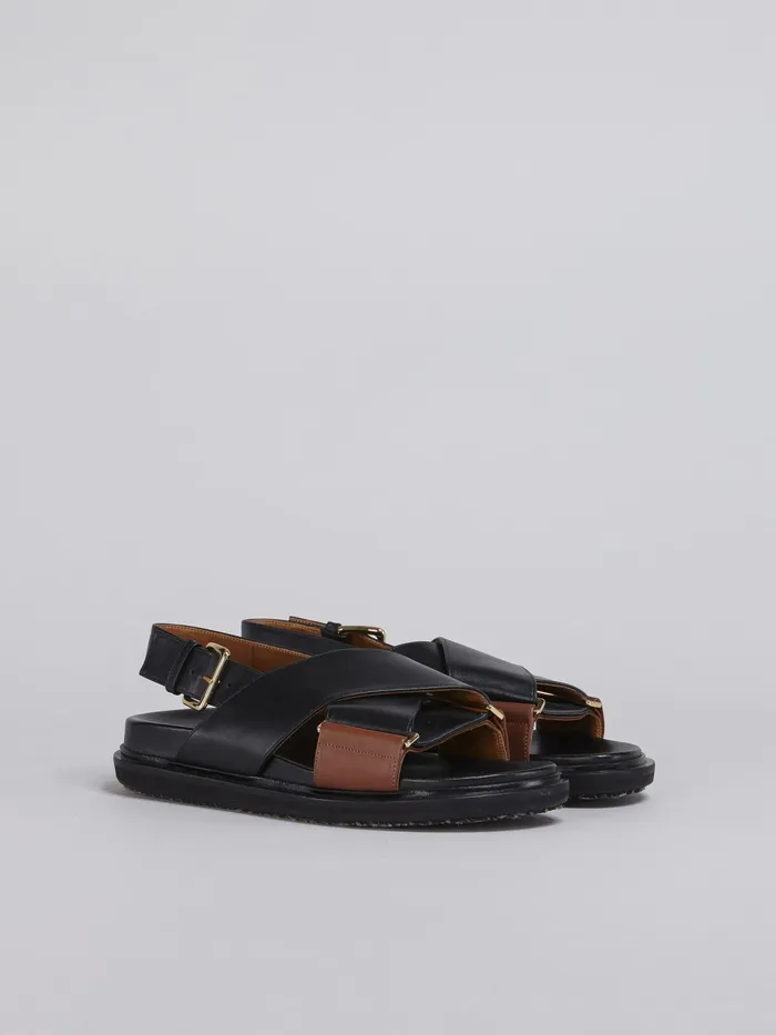 Marni And Brown Leather Fussbett Black Womens Sandals and Wedges Marni And Brown Leather Fussbett Black Womens Sandals and Wedges