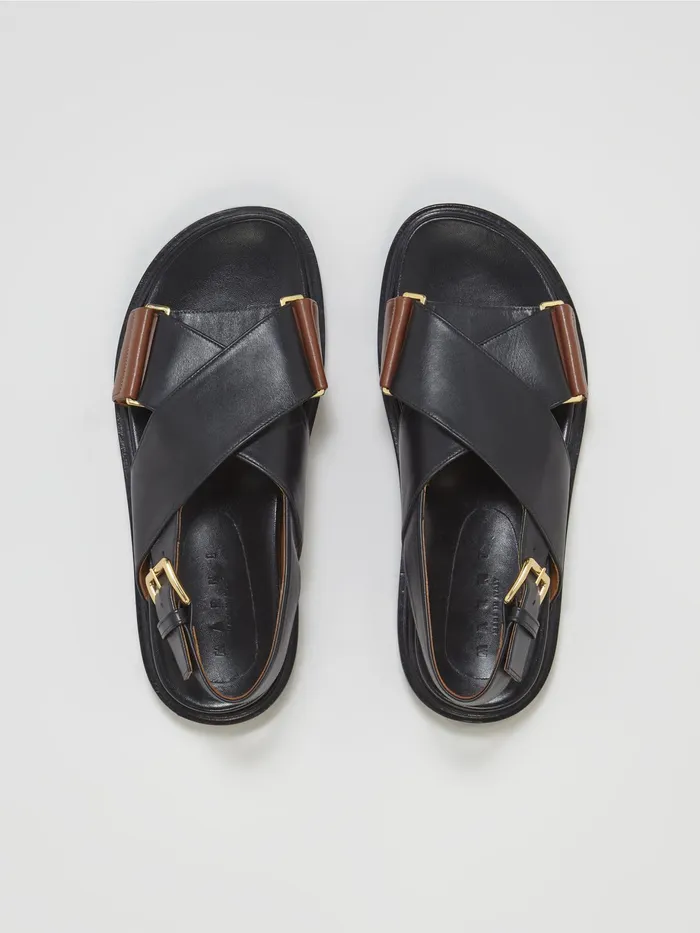 Marni And Brown Leather Fussbett Black Womens Sandals and Wedges Marni And Brown Leather Fussbett Black Womens Sandals and Wedges