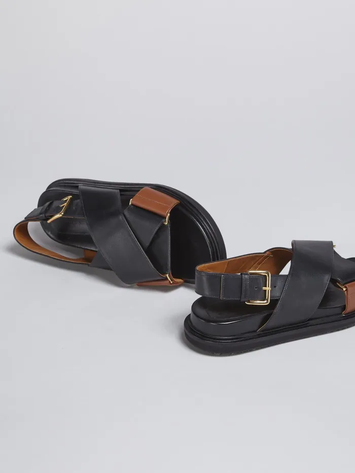 Marni And Brown Leather Fussbett Black Womens Sandals and Wedges Marni And Brown Leather Fussbett Black Womens Sandals and Wedges