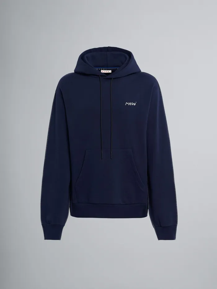 Marni Bio Cotton Hoodie With Maxi Pocket Blublack Mens Sweatshirts and Tshirts