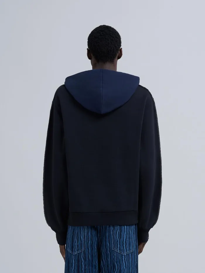 Marni Bio Cotton Hoodie With Maxi Pocket Blublack Mens Sweatshirts and Tshirts Marni Bio Cotton Hoodie With Maxi Pocket Blublack Mens Sweatshirts and Tshirts