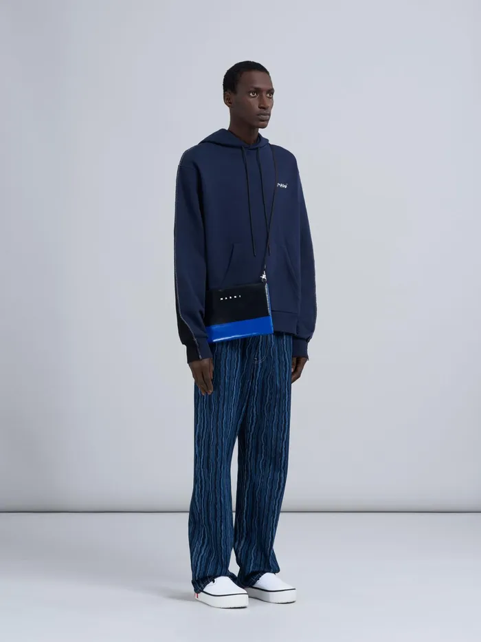 Marni Bio Cotton Hoodie With Maxi Pocket Blublack Mens Sweatshirts and Tshirts Marni Bio Cotton Hoodie With Maxi Pocket Blublack Mens Sweatshirts and Tshirts