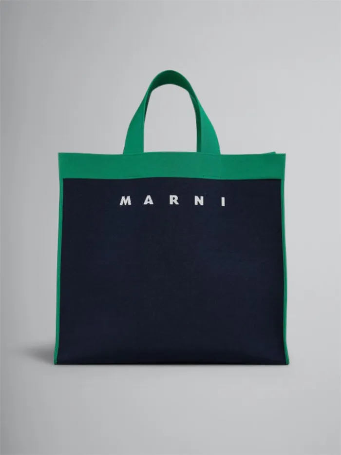 Marni Blue And Green And White Jacquard Shopping Bag Blublack Womens Shopping Bags