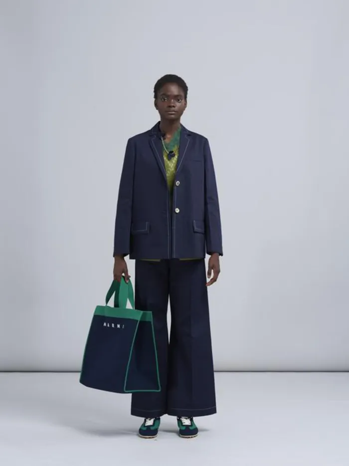 Marni Blue And Green And White Jacquard Shopping Bag Blublack Womens Shopping Bags Marni Blue And Green And White Jacquard Shopping Bag Blublack Womens Shopping Bags