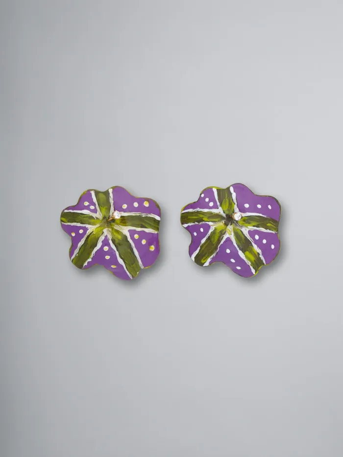 Marni Brass Flower Flora Clipon Earrings Purple Grey Womens Earrings