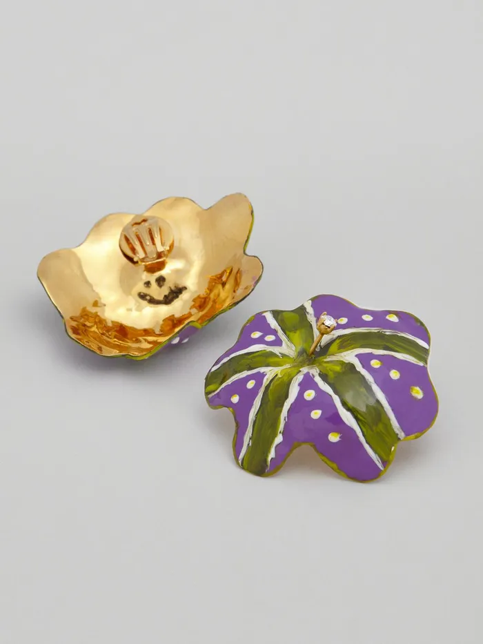 Marni Brass Flower Flora Clipon Earrings Purple Grey Womens Earrings Marni Brass Flower Flora Clipon Earrings Purple Grey Womens Earrings