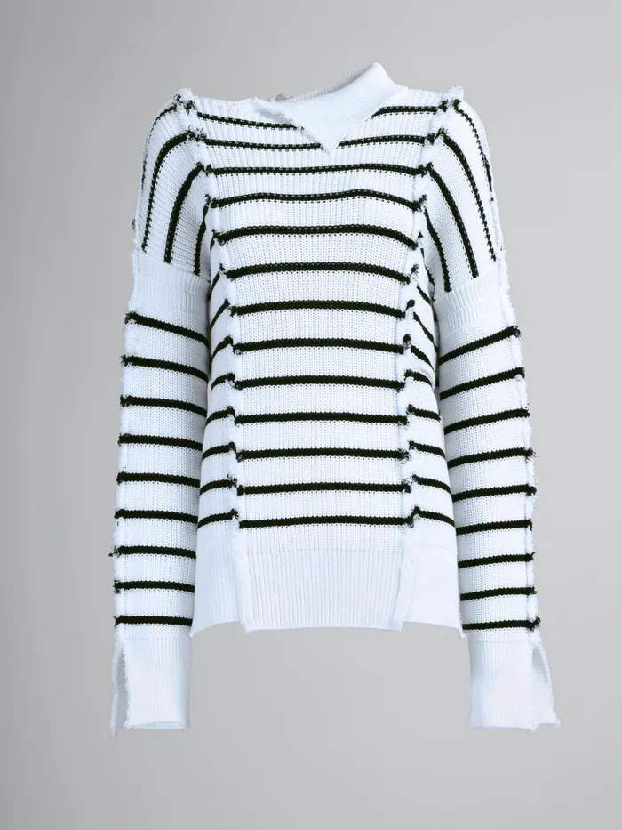 Marni Breton Stripes Cotton Tneck Sweater Lily White Womens Knitwear