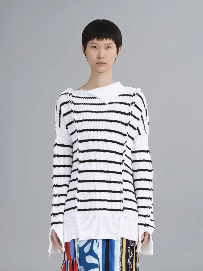 Marni Breton Stripes Cotton Tneck Sweater Lily White Womens Knitwear Marni Breton Stripes Cotton Tneck Sweater Lily White Womens Knitwear