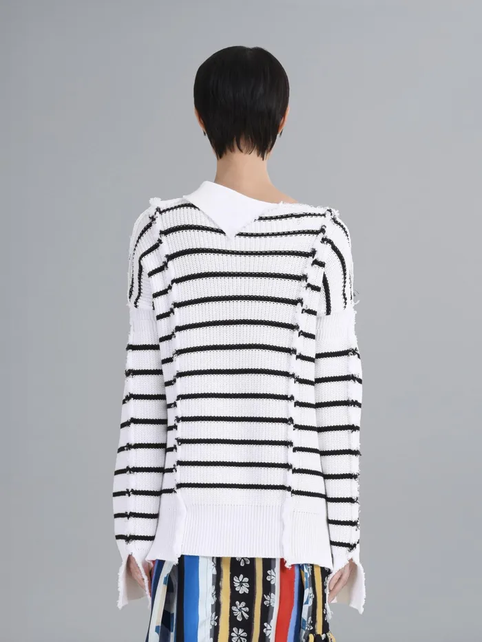 Marni Breton Stripes Cotton Tneck Sweater Lily White Womens Knitwear Marni Breton Stripes Cotton Tneck Sweater Lily White Womens Knitwear