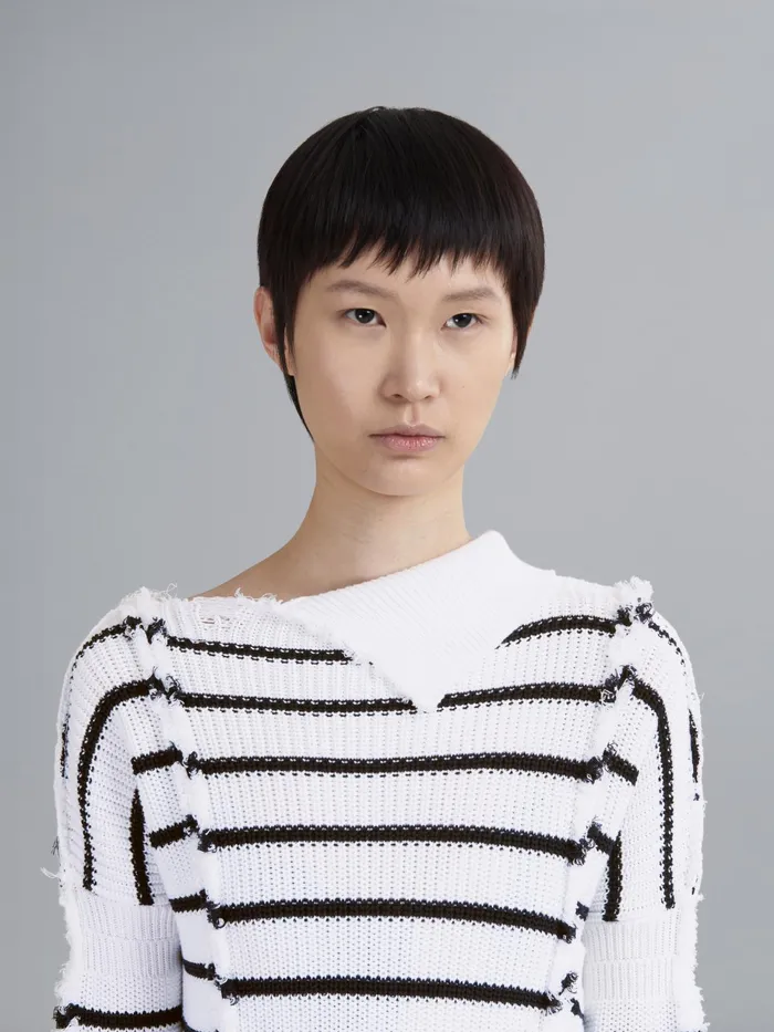 Marni Breton Stripes Cotton Tneck Sweater Lily White Womens Knitwear Marni Breton Stripes Cotton Tneck Sweater Lily White Womens Knitwear