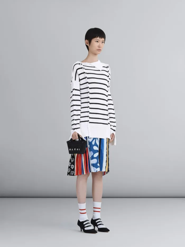 Marni Breton Stripes Cotton Tneck Sweater Lily White Womens Knitwear Marni Breton Stripes Cotton Tneck Sweater Lily White Womens Knitwear