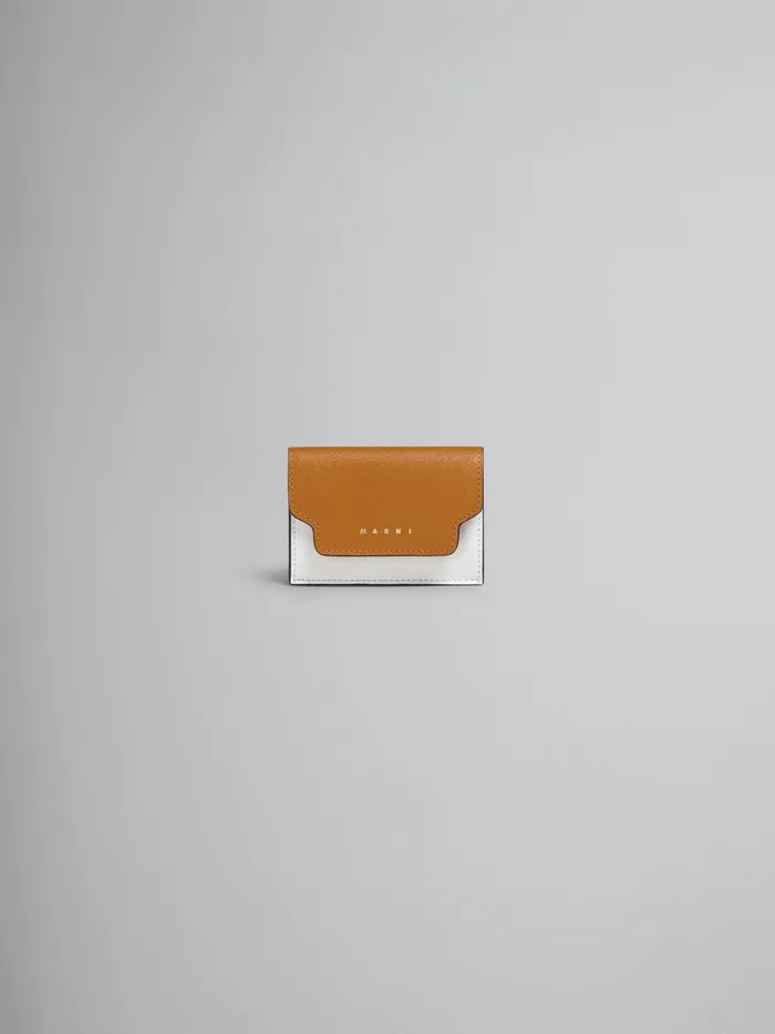Marni Brown White And Blue Saffiano Leather Trifold Wallet Dijon Womens Wallets and Small Leather Goods
