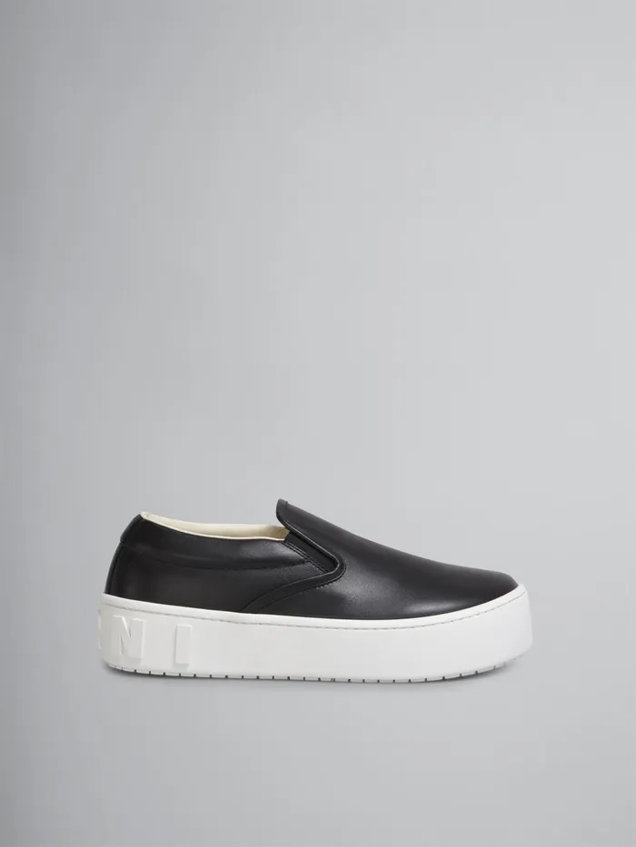Marni Calfskin Slipon Sneaker With Raised Maxi Logo Black Womens Sneakers