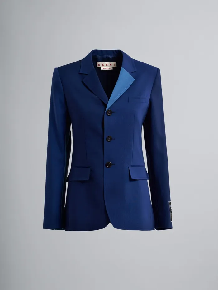 Marni Colourblock Tropical Wool Jacket Cornflower Womens Coats and Jackets