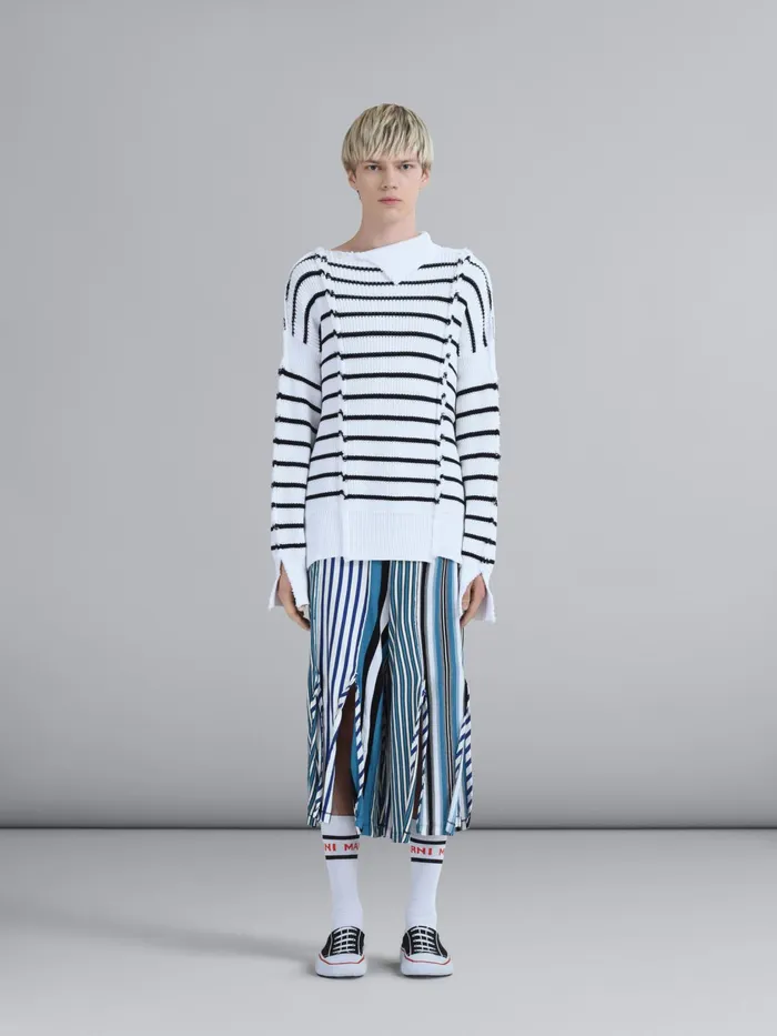 Marni Compact Striped Jersey Cropped Pants Royal Mens Trousers Marni Compact Striped Jersey Cropped Pants Royal Mens Trousers