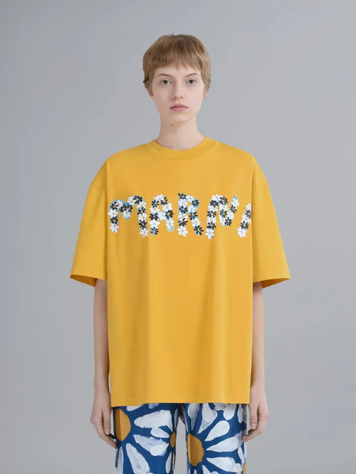 Marni Daisy Logo Print Yellow Jersey Tshirt Gold Womens Sweatshirts and TShirts Marni Daisy Logo Print Yellow Jersey Tshirt Gold Womens Sweatshirts and TShirts