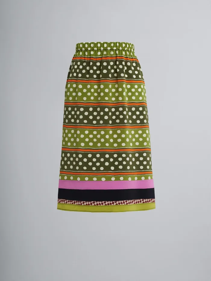 Marni Dot and Stripe Print Silk Skirt Dusty Olive Womens Skirts