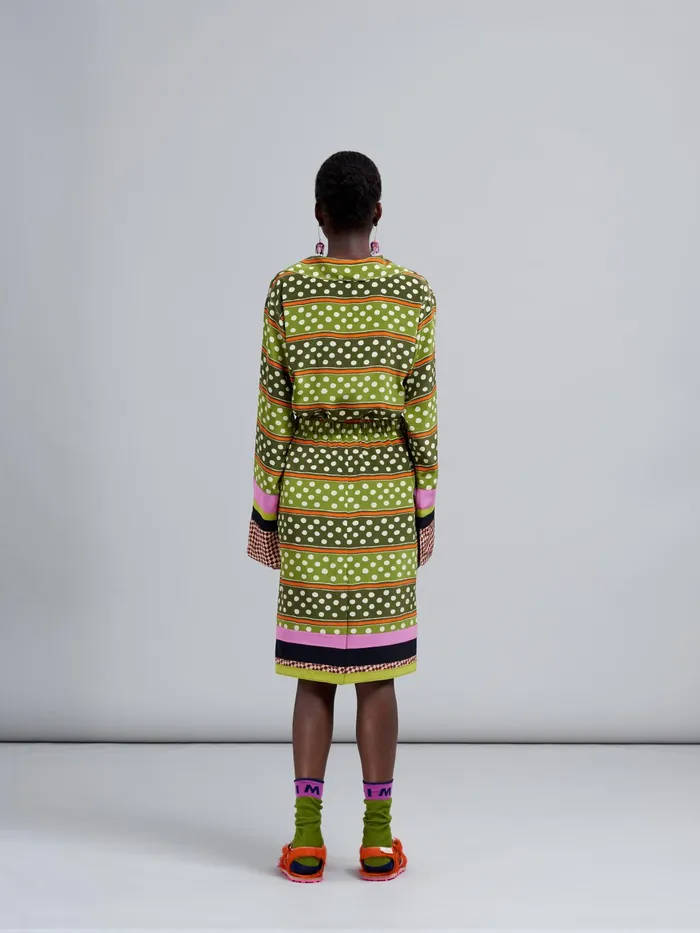 Marni Dot and Stripe Print Silk Skirt Dusty Olive Womens Skirts Marni Dot and Stripe Print Silk Skirt Dusty Olive Womens Skirts