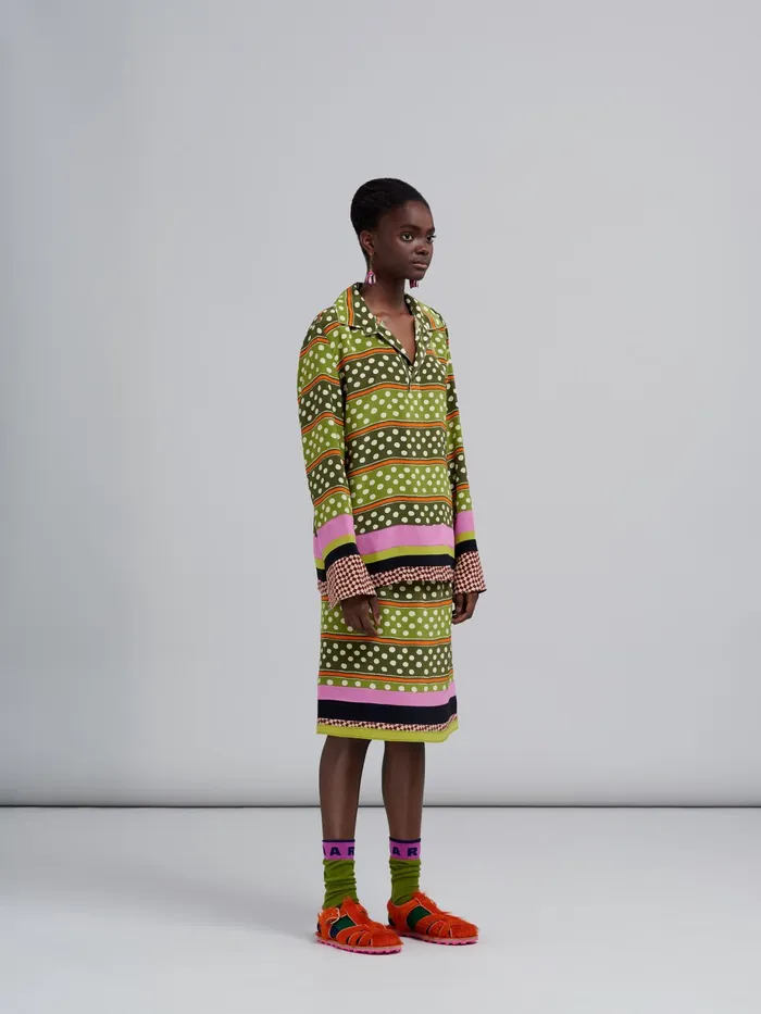 Marni Dot and Stripe Print Silk Skirt Dusty Olive Womens Skirts Marni Dot and Stripe Print Silk Skirt Dusty Olive Womens Skirts