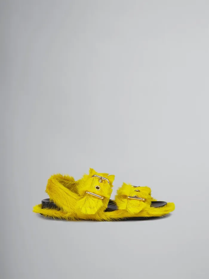 Marni Fussbett In Long Calf Hair Yellow Womens Sandals and Wedges