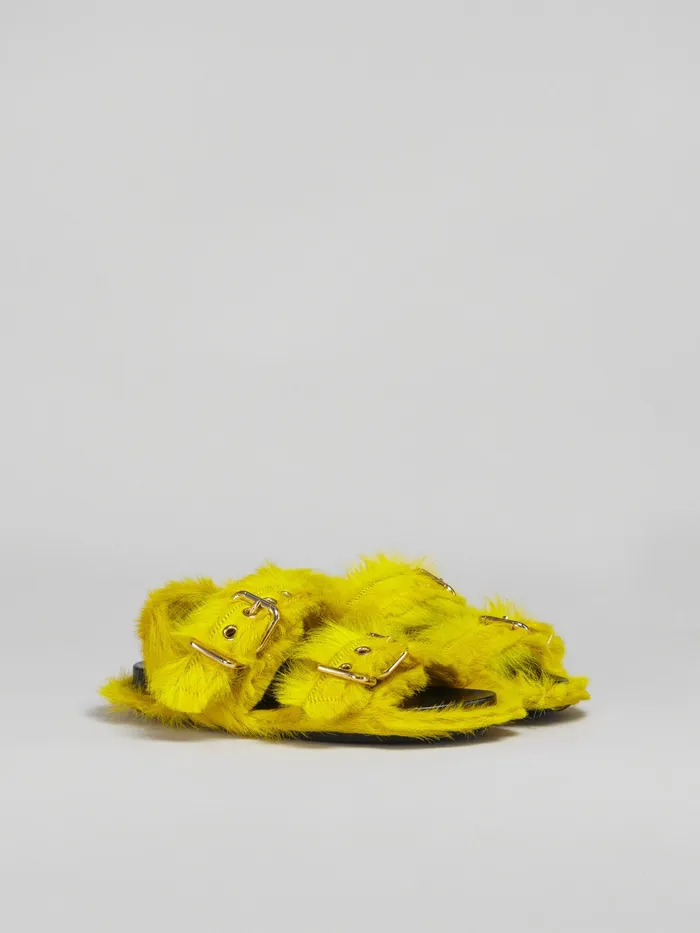 Marni Fussbett In Long Calf Hair Yellow Womens Sandals and Wedges Marni Fussbett In Long Calf Hair Yellow Womens Sandals and Wedges