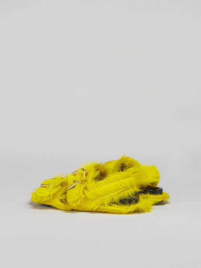 Marni Fussbett In Long Calf Hair Yellow Womens Sandals and Wedges Marni Fussbett In Long Calf Hair Yellow Womens Sandals and Wedges