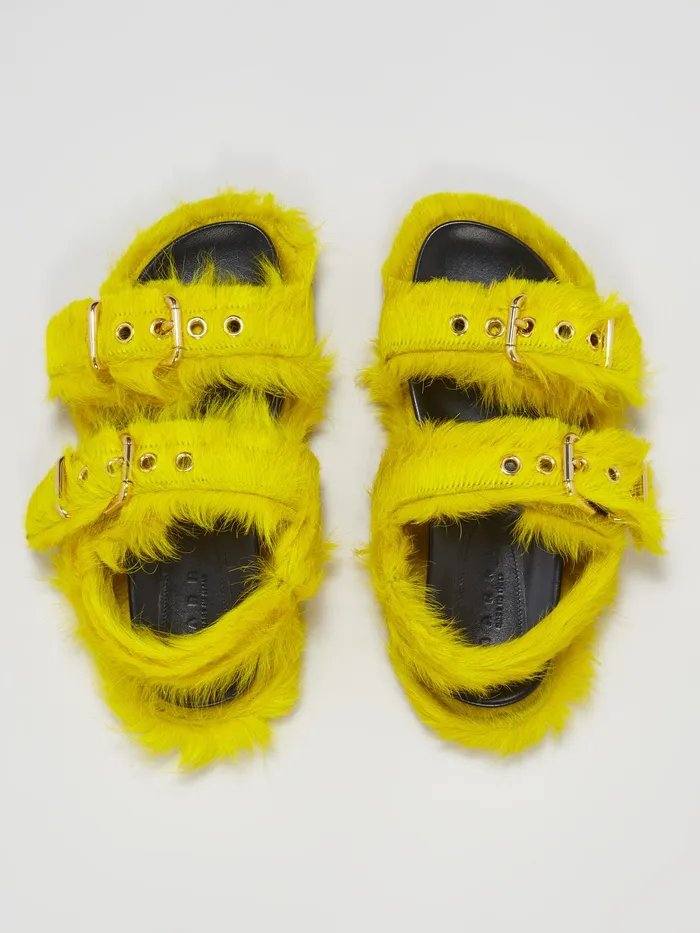 Marni Fussbett In Long Calf Hair Yellow Womens Sandals and Wedges Marni Fussbett In Long Calf Hair Yellow Womens Sandals and Wedges