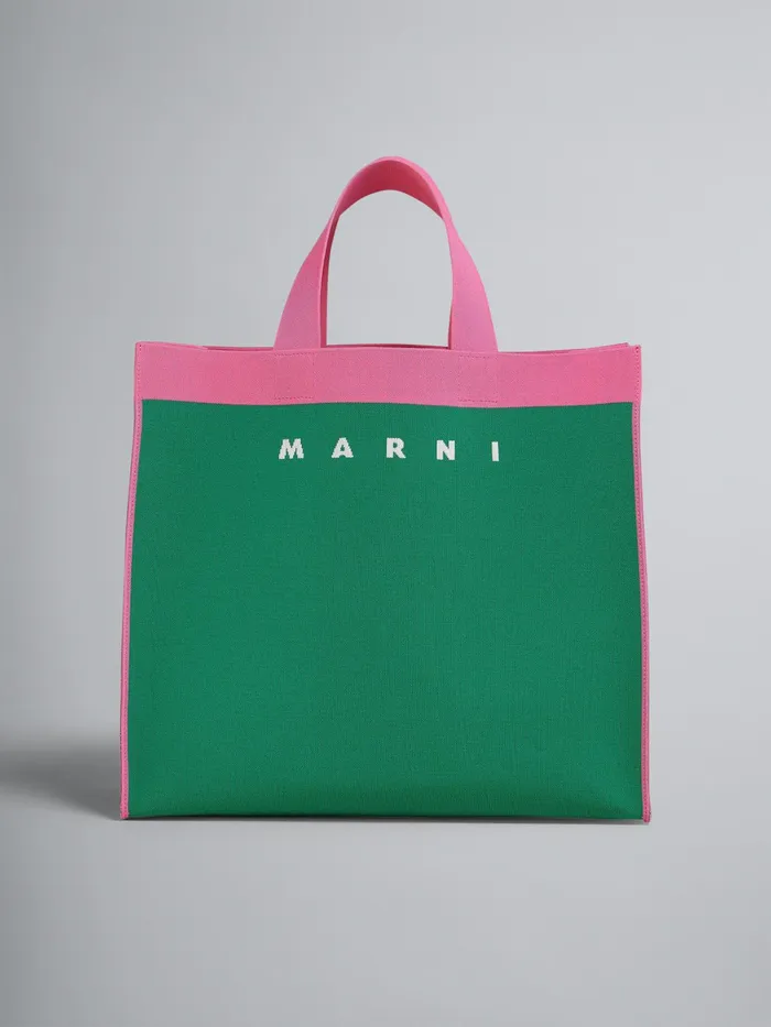 Marni Green And Fuchsia Jacquard Shopping Bag Garden Green Womens Shopping Bags