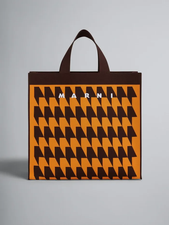 Marni Houndstooth Jacquard Shopping Bag Pumpkin Womens Shopping Bags