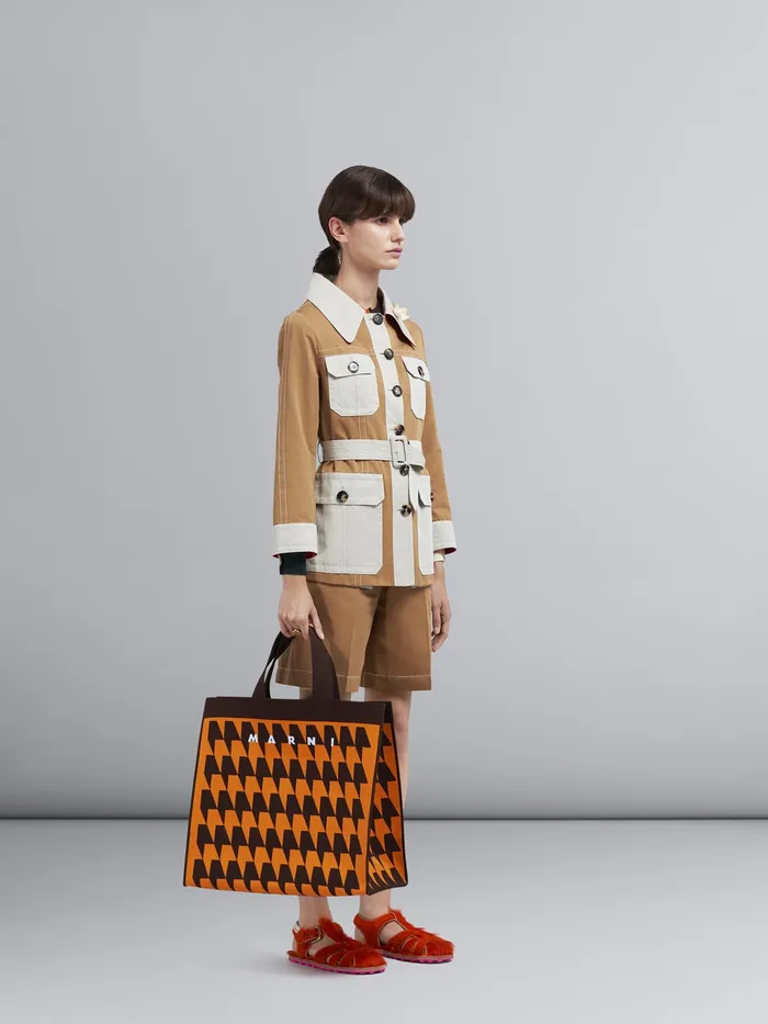 Marni Houndstooth Jacquard Shopping Bag Pumpkin Womens Shopping Bags Marni Houndstooth Jacquard Shopping Bag Pumpkin Womens Shopping Bags
