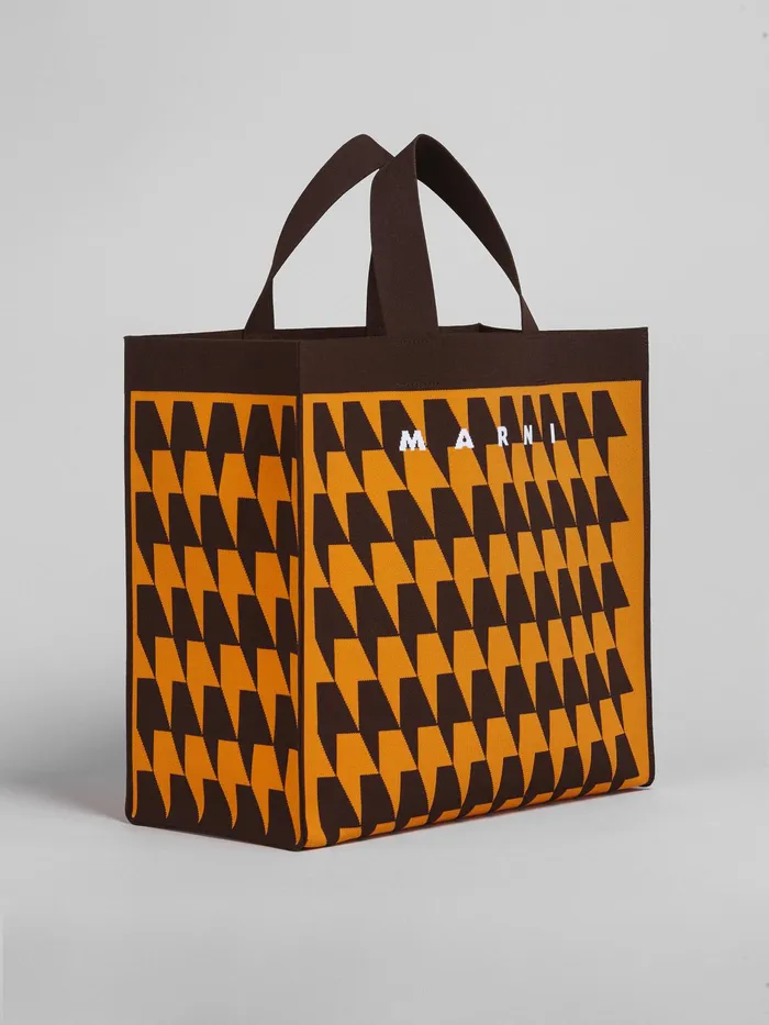 Marni Houndstooth Jacquard Shopping Bag Pumpkin Womens Shopping Bags Marni Houndstooth Jacquard Shopping Bag Pumpkin Womens Shopping Bags