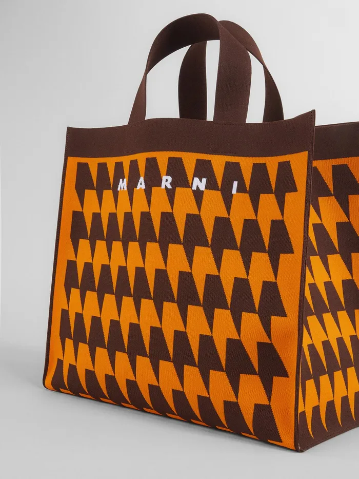 Marni Houndstooth Jacquard Shopping Bag Pumpkin Womens Shopping Bags Marni Houndstooth Jacquard Shopping Bag Pumpkin Womens Shopping Bags