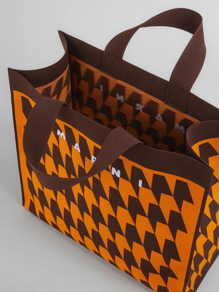 Marni Houndstooth Jacquard Shopping Bag Pumpkin Womens Shopping Bags Marni Houndstooth Jacquard Shopping Bag Pumpkin Womens Shopping Bags