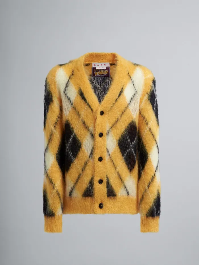 Marni Iconic Mohair Argyle Cardigan Maize Mens Knitwear