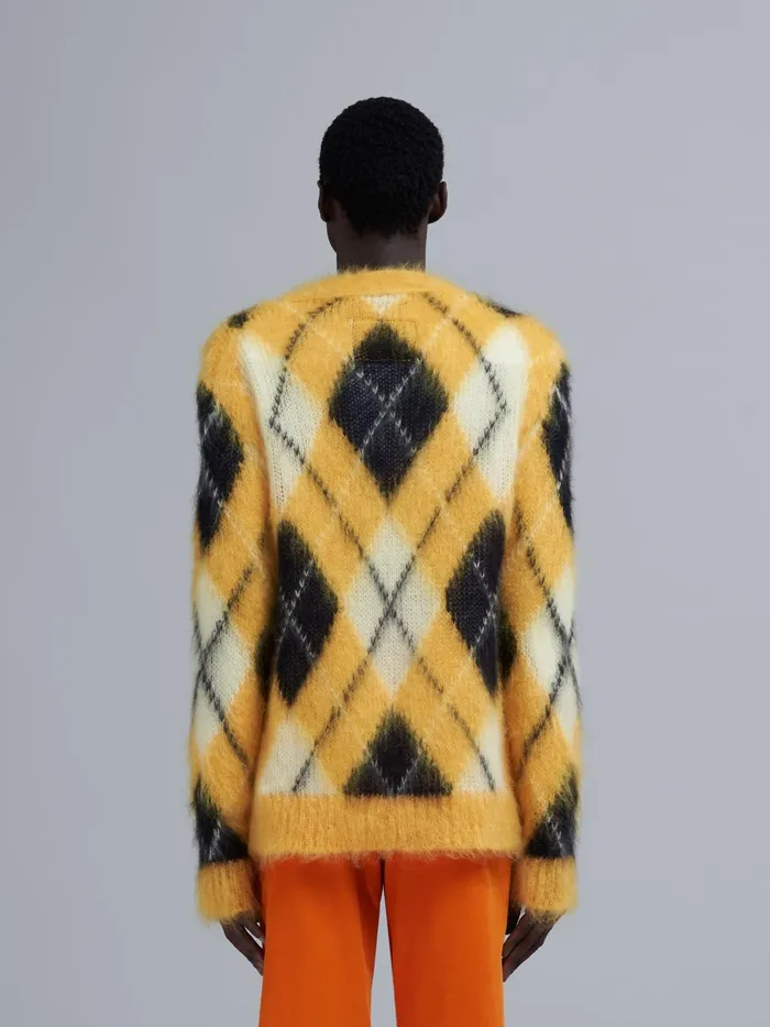 Marni Iconic Mohair Argyle Cardigan Maize Mens Knitwear Marni Iconic Mohair Argyle Cardigan Maize Mens Knitwear