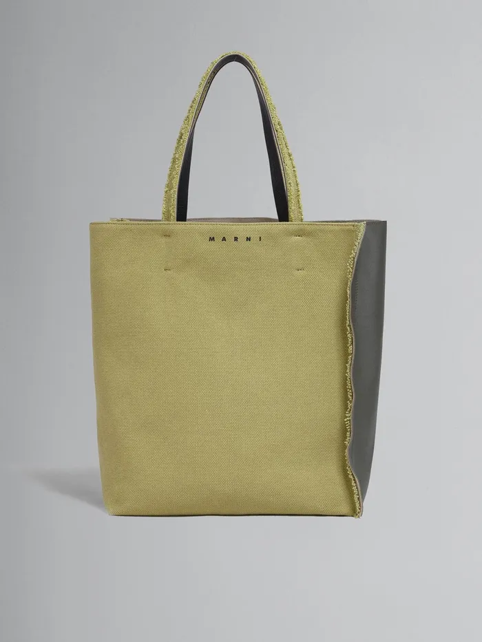 Marni Museo Soft Large Bag In Green Leather And Canvas Lime Mens Shoulder Bags