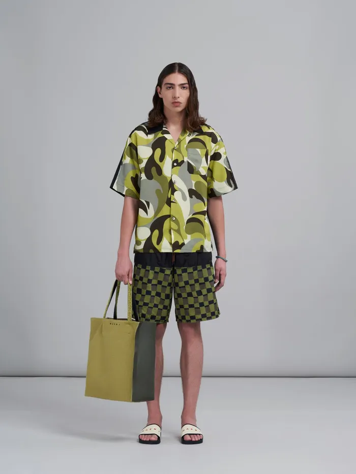 Marni Museo Soft Large Bag In Green Leather And Canvas Lime Mens Shoulder Bags Marni Museo Soft Large Bag In Green Leather And Canvas Lime Mens Shoulder Bags