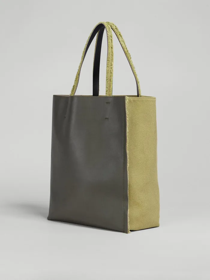 Marni Museo Soft Large Bag In Green Leather And Canvas Lime Mens Shoulder Bags Marni Museo Soft Large Bag In Green Leather And Canvas Lime Mens Shoulder Bags