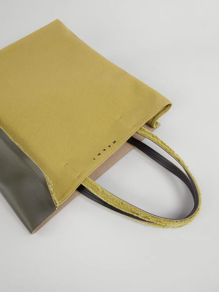 Marni Museo Soft Large Bag In Green Leather And Canvas Lime Mens Shoulder Bags Marni Museo Soft Large Bag In Green Leather And Canvas Lime Mens Shoulder Bags
