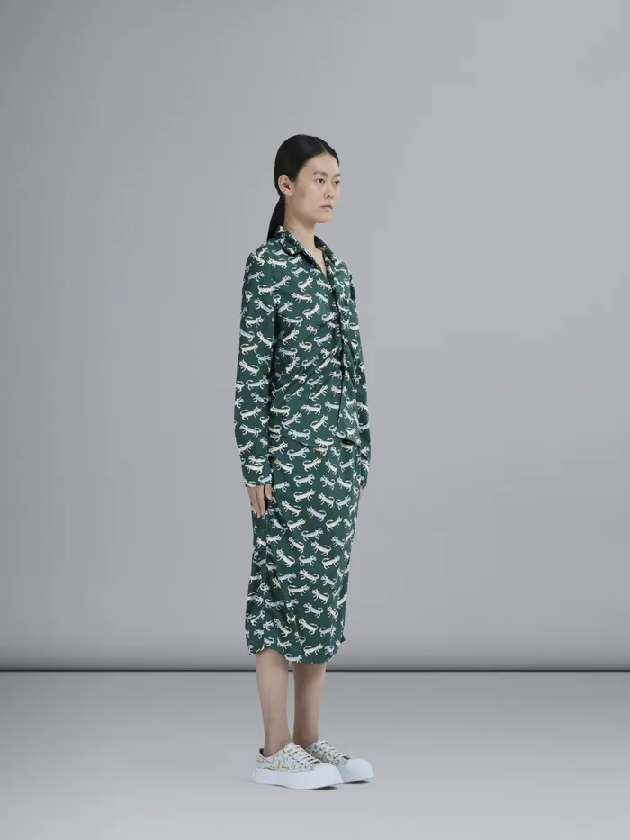 Marni Naif Tiger Print Poplin Pencil Skirt Jade Womens Skirts Marni Naif Tiger Print Poplin Pencil Skirt Jade Womens Skirts