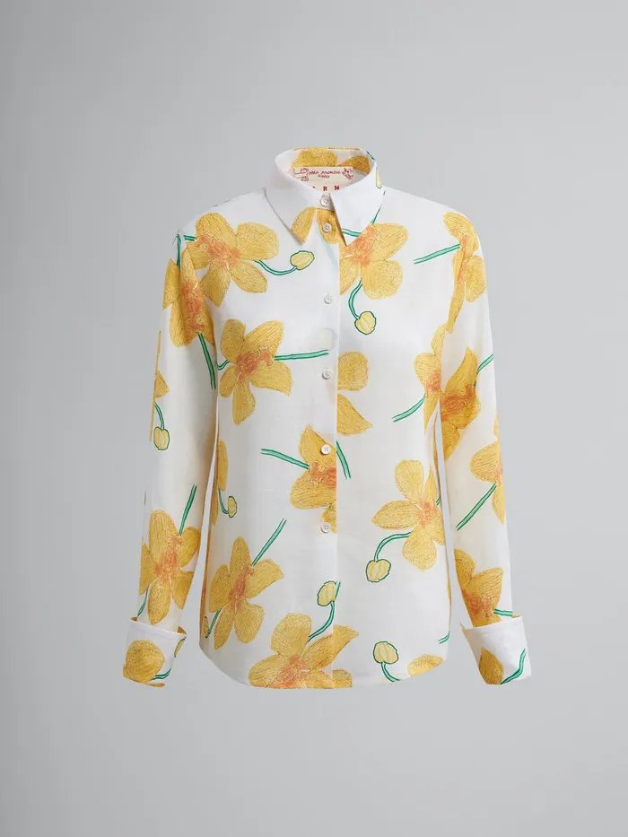 Marni Orchids Print Rami Shirt Maize Womens Tops and Shirts